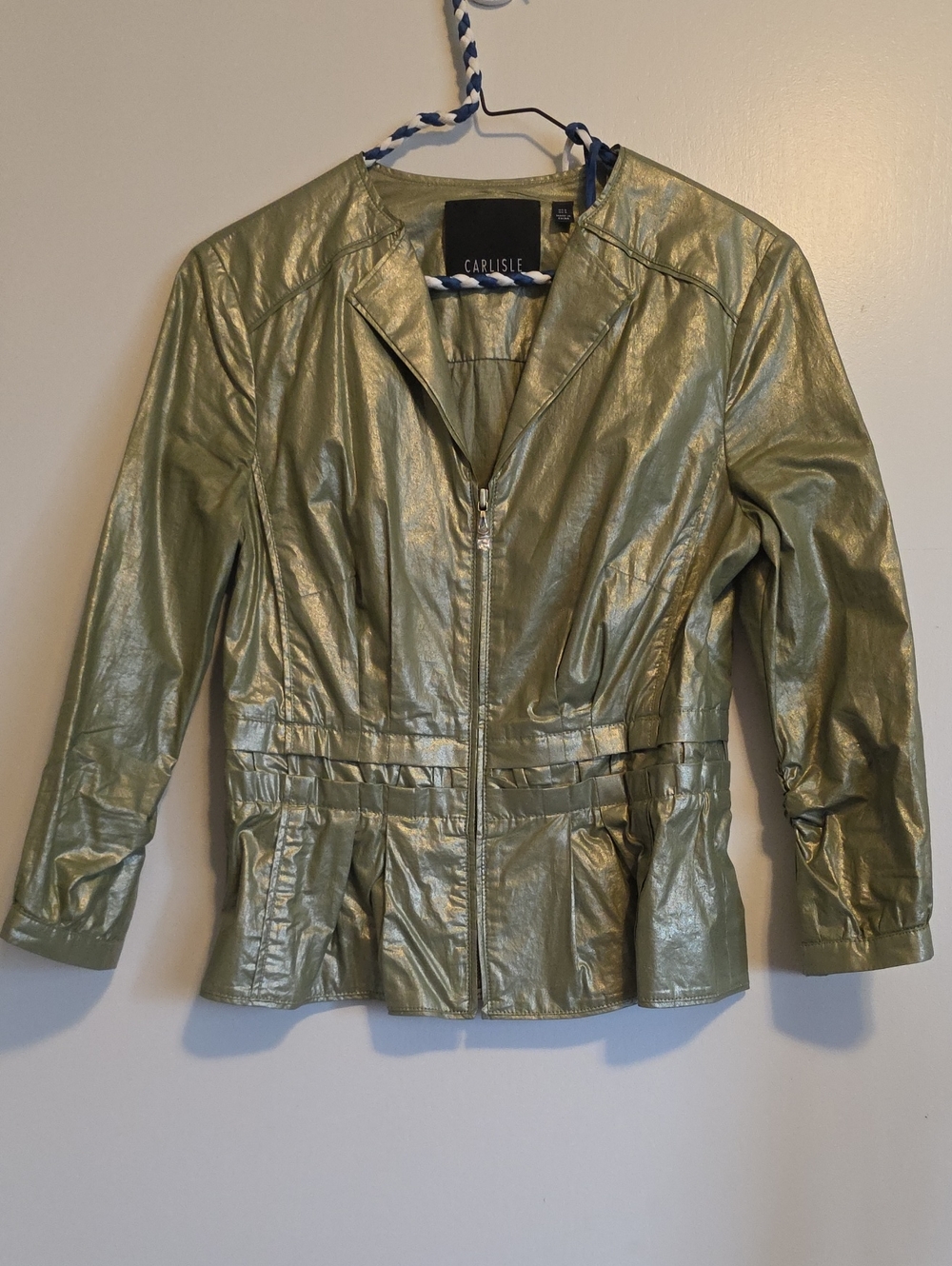 Carlisle Metallic Olive Green Zip-Front Women's Jacket